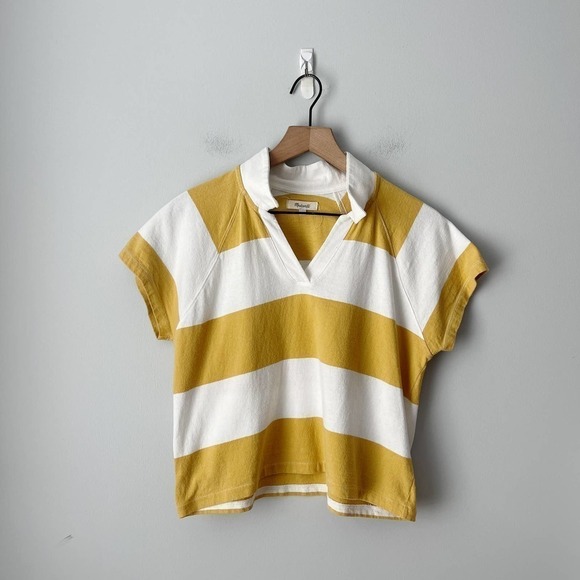 Madewell Women's Boxy Tee Polo Yellow Lefferts Stripe Size XXS - Picture 3 of 5